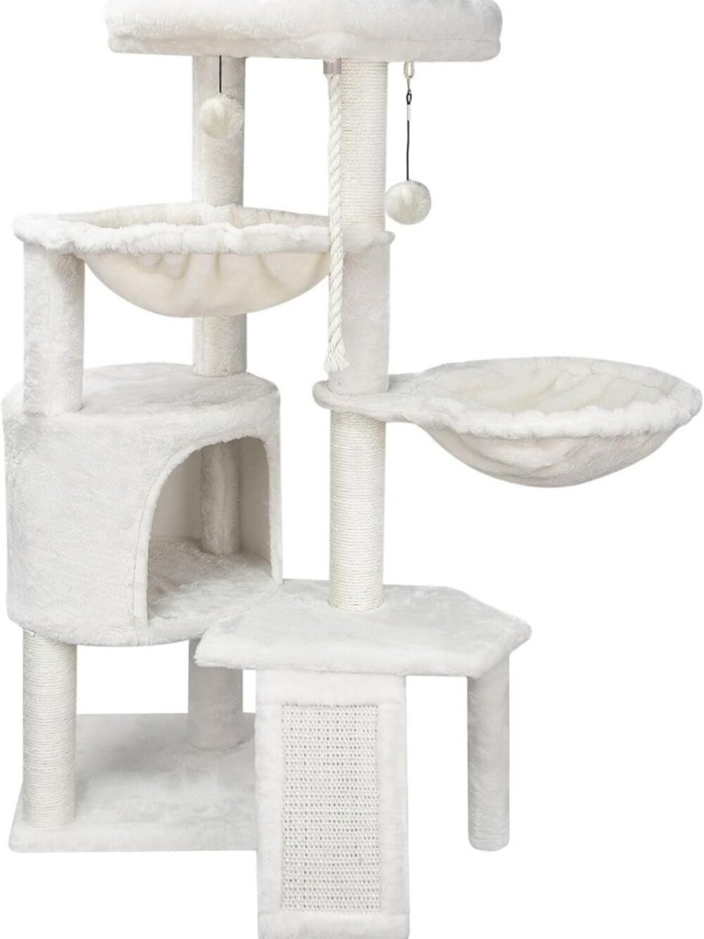 Cozy Three-Layer Cat Tree with Condo, Scratch Pad & Two Hammocks - Beige